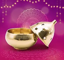 Modak Shape Akhand Diya with Star Holes Deep ( Brass, Height : 7 cm )-thumb1