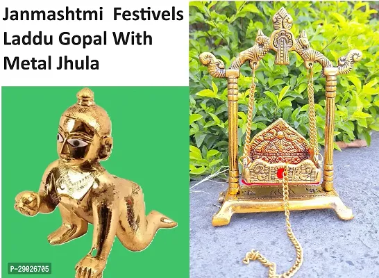 Laddu Gopal Krishna Janmashtami Stylish Wood Handmade Bal Gopal Thakur Ji Jhoola for Home Mandir Temple