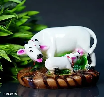 Marble dust/Polyresin Cow and Calf Showpiece Idols and Figurines, Height : 11 cm  (White Cow)-thumb0