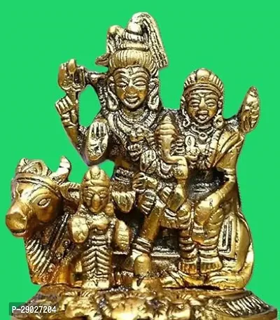 Metal Lord Shiva Parvati Kartikeya and Ganesha Murti Shiv Family Parivar Idol Statue for Home Deacute;cor Mandir Temple Gift Showpiece Gold Height 4 Inches-thumb0