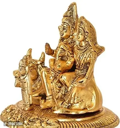 Metal Lord Shiva Parvati Kartikeya and Ganesha Murti Shiv Family Parivar Idol Statue for Home Deacute;cor Mandir Temple Gift Showpiece Gold Height 4 Inches-thumb3