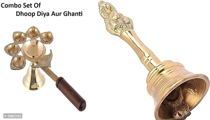 Combo Set Of Diya And Bell Diya /Brass Diya /Pancharti Diya /Panch Diya /Akhand Diya  With Bell /Brass Ghanti  /Ghanti For Pooja Diwali Aur Navratri Special