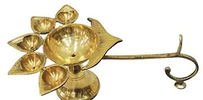 Combo Set Of Diya And Bell Diya /Brass Diya /Pancharti Diya /Panch Diya /Akhand Diya  With Bell /Brass Ghanti  /Ghanti For Pooja Diwali Aur Navratri Special-thumb1