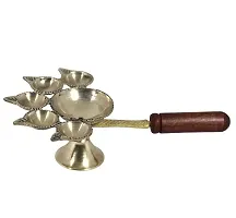 Present Diya Set /Pancharti Diya /Panch Diya /Five Faces Diya /Akhnd Jyoti Diya  With Brass Bell /Ghanti For Pooja /Mandir Ghanti  Diwali Navratri Special Combo Set-thumb1