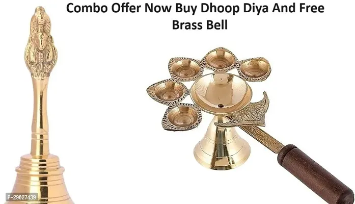 Present Diya Set /Pancharti Diya /Panch Diya /Five Faces Diya /Akhnd Jyoti Diya  With Brass Bell /Ghanti For Pooja /Mandir Ghanti  Diwali Navratri Special Combo Set-thumb3