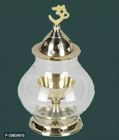 Akhand Jyoti Brass Diya With Curved Glass  for puja-Akhand Diya with Glass Cover/Oil Puja Lamp Brass Table Diya-thumb0