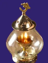 Akhand Jyoti Brass Diya With Curved Glass  for puja-Akhand Diya with Glass Cover/Oil Puja Lamp Brass Table Diya-thumb1