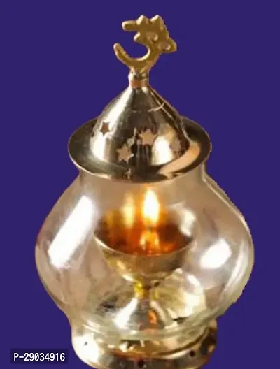 Akhand Jyoti Brass Diya With Curved Glass  for puja-Akhand Diya with Glass Cover/Oil Puja Lamp Brass Table Diya-thumb2