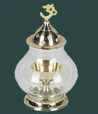 Akhand Jyoti Brass Diya for puja-Akhand Diya with Glass Cover/Oil Puja Lamp Brass Table Diya  For Diwali Navratri Pooja  Home Tample-thumb2