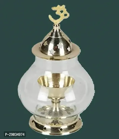 Akhand Jyoti Brass Diya for puja-Akhand Diya with Glass Cover/Oil Puja Lamp Brass Table Diya  For Diwali Navratri Pooja  Home Tample-thumb3