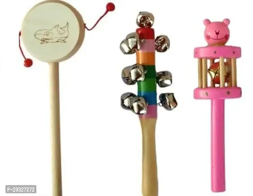 Wish Online oys Wooden Rattle Toys for Baby | New-Born Infant Kids ( Set of 3 pcs ) Non Toxic | Musical Instruments | wonderful toys and gift for a newborn.  Note :- Design May Vary