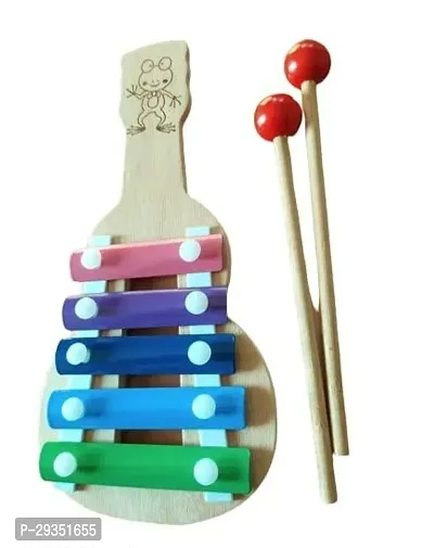 Wish Online wooden xylophone guitar shaped musical toy for children with 5 Notes ( 9 Inch )-thumb2