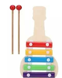 Wish Online Handmade Wooden Xylophone For Kids Musical Toy With 5 Notes and 2 Wooden Sticks  Multicolor.-thumb1