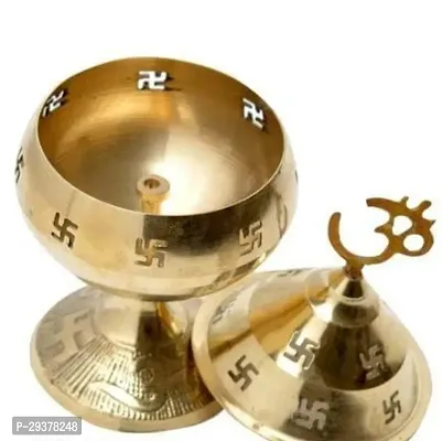 Wish Online Brass Akhand Deepak OM Swastik Designer Diya with Design Cap Top OM Design Brass Table Diya