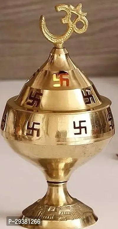 Wish Online Pure Brass Golden Om Swastik Akhand Diya Oil Lamp- 6 X 6 X 13 Cm-thumb2