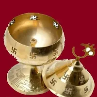 Pure Brass Golden Om Swastik Akhand Diya Oil Lamp- 6 X 6 X 13 Cm-thumb1