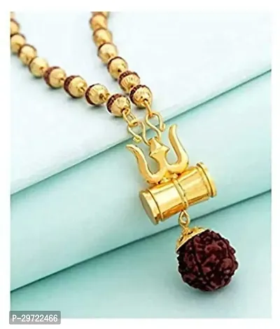 Unisex Gold Plated Bloodstone Om Damru Shiv Kavach with Rudraksha Bracelet-thumb2