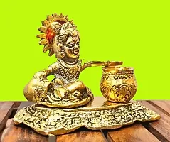 Golden Metal Laddu Gopal Makhan Krishna Statue Idol-thumb1