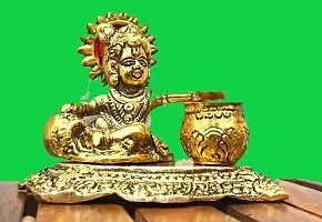 Golden Metal Laddu Gopal Makhan Krishna Statue Idol-thumb2