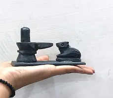 Black Marble Stone Shivling with Nandi for Pooja-thumb1