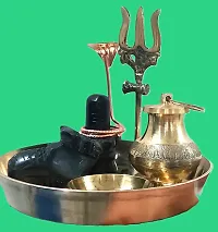 Black Shivling , Nandi Ji , Brass Trishul, Copper Naag, Katori, Gangajali ,tasta Shivling Combo Set of 7-thumb1