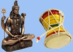 Religious Statue of Shiv Padmasana Sitting Idol Sculpture with Colorful Damru-thumb1