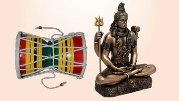 Religious Statue of Shiv Padmasana Sitting Idol Sculpture with Colorful Damru-thumb1