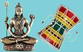 Religious Statue of Shiv Padmasana Sitting Idol Sculpture with Colorful Damru-thumb2