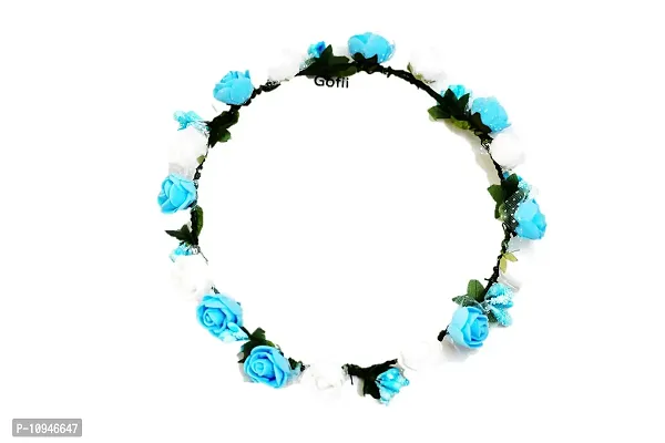 Gofii Pretty Blue,White Foam Flower & Blue Pollen Princess Collection Floral Tiara/Crown for Girls & Women (Hair Accessory)-thumb3