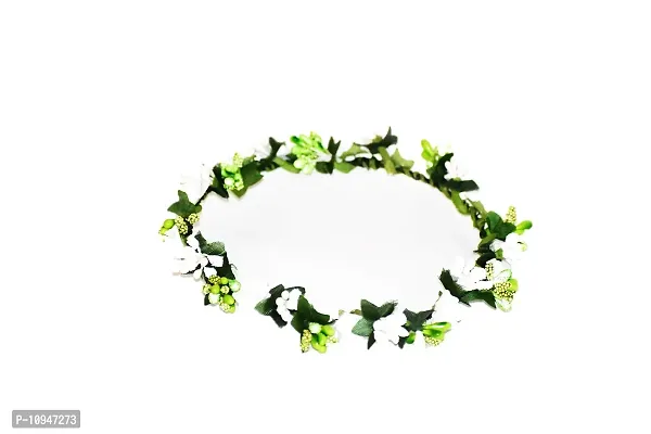Gofii Preety Off-White Paper Flower & White, Green Pollen Princess Collection Floral Tiara/Crown for Girls & Women (Hair Accessory)