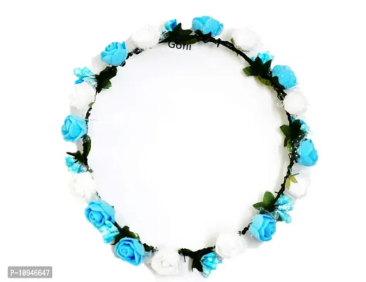 Gofii Pretty Blue,White Foam Flower & Blue Pollen Princess Collection Floral Tiara/Crown for Girls & Women (Hair Accessory)-thumb4