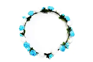 Gofii Pretty Blue,White Foam Flower & Blue Pollen Princess Collection Floral Tiara/Crown for Girls & Women (Hair Accessory)-thumb1