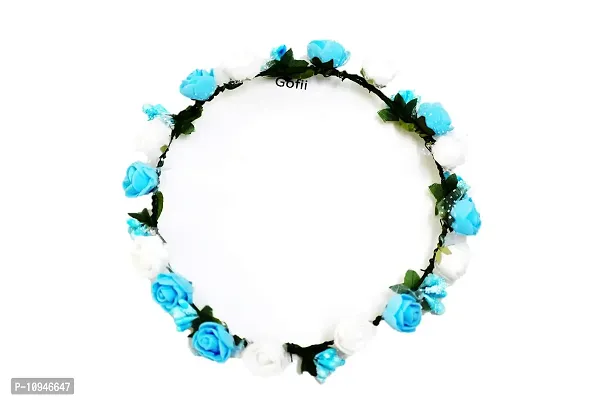 Gofii Pretty Blue,White Foam Flower & Blue Pollen Princess Collection Floral Tiara/Crown for Girls & Women (Hair Accessory)-thumb2