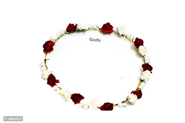 Gofii Preety red,White Flower  White Pearl Princess Collection Floral Tiara/Crown for Girls  Women (Hair Accessory)-thumb3