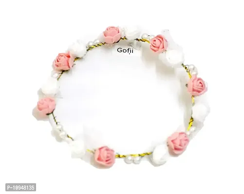 Gofii Pretty Peach,White Foam Flower & White Pearl Princess Collection Floral Tiara/Crown for Girls & Women (Hair Accessory)
