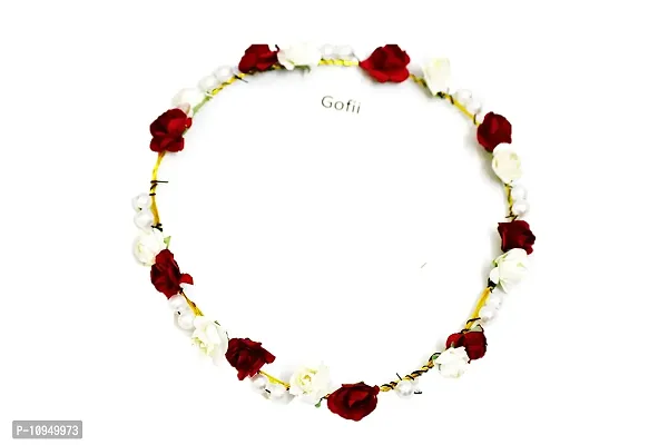 Gofii Preety red,White Flower  White Pearl Princess Collection Floral Tiara/Crown for Girls  Women (Hair Accessory)-thumb0