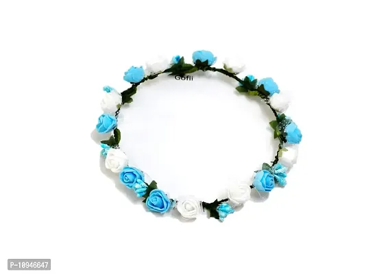Gofii Pretty Blue,White Foam Flower & Blue Pollen Princess Collection Floral Tiara/Crown for Girls & Women (Hair Accessory)