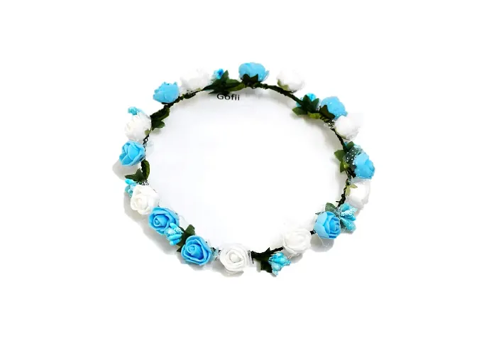 Gofii Pretty Blue,White Foam Flower & Pollen Princess Collection Floral Tiara/Crown for Girls & Women (Hair Accessory)