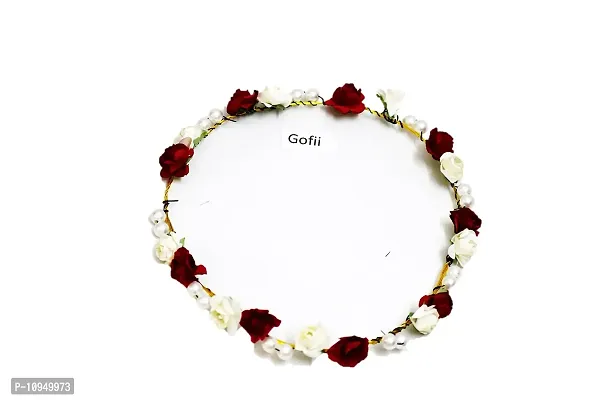 Gofii Preety red,White Flower  White Pearl Princess Collection Floral Tiara/Crown for Girls  Women (Hair Accessory)-thumb4