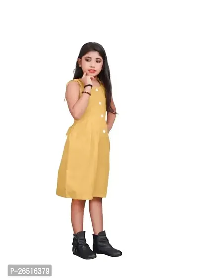 GB CREATION Baby Girls Fit  Flare Solid Cotton Party Mini Round Neck Dress (Beige) Size :- 5-6 Years