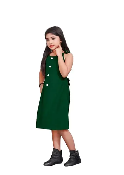 GB CREATION Baby Girls Fit Flare Solid Party Mini Round Neck Dress (Green) Size :- 6-7 Years