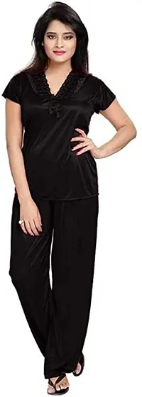 Satin 4 Piece nighty set|| Women/Latest Women NightDress/ack of 4 || Gown Women Nighty Set 4 Piece (4 pcs Set of Nighty Pyjama Top Nighty, wrap Gown ) | Night Wear| Sleep Wear for Women/Women Nighty S-thumb1