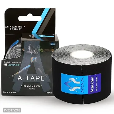 A-Tape Waterproof Kinesiology Tape Latex Free Breathable Athletic Sports Tape For Injury, Muscle Support, Pain Relief, Joint Support And Physiotherapy (5 M X 5 Cm) Black