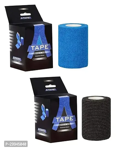 A-Tape Cohesive Crepe Bandage Blue And Black (Pack Of 2) Elastic Self Adhesive (7.5 Cm X 4.5 Mtr) For Pets