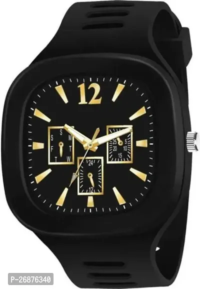 Stylish Black Rubber Analog Watch For Men-thumb0