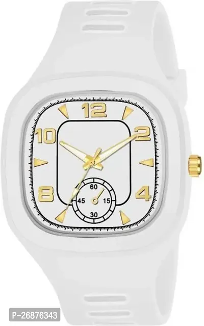 Stylish White Rubber Analog Watch For Men-thumb0