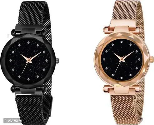 Stylish Multicoloured Metal Analog Watches For Women Pack Of 2-thumb0