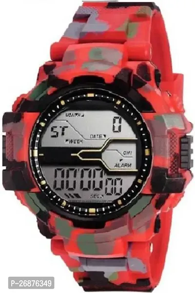 Stylish Red Rubber Digital Watch For Men-thumb0