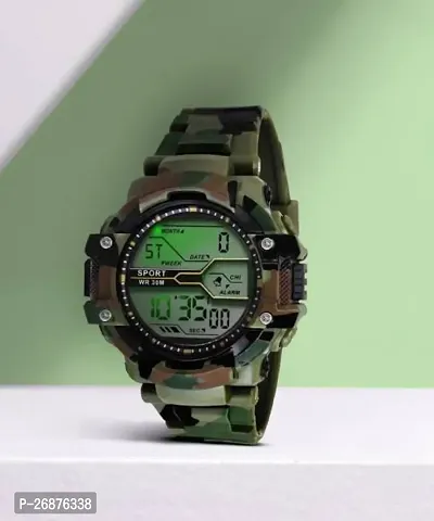 Stylish Green Rubber Digital Watch For Men-thumb0