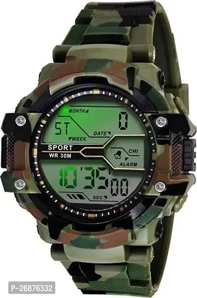 Stylish Green Rubber Digital Watch For Men-thumb0